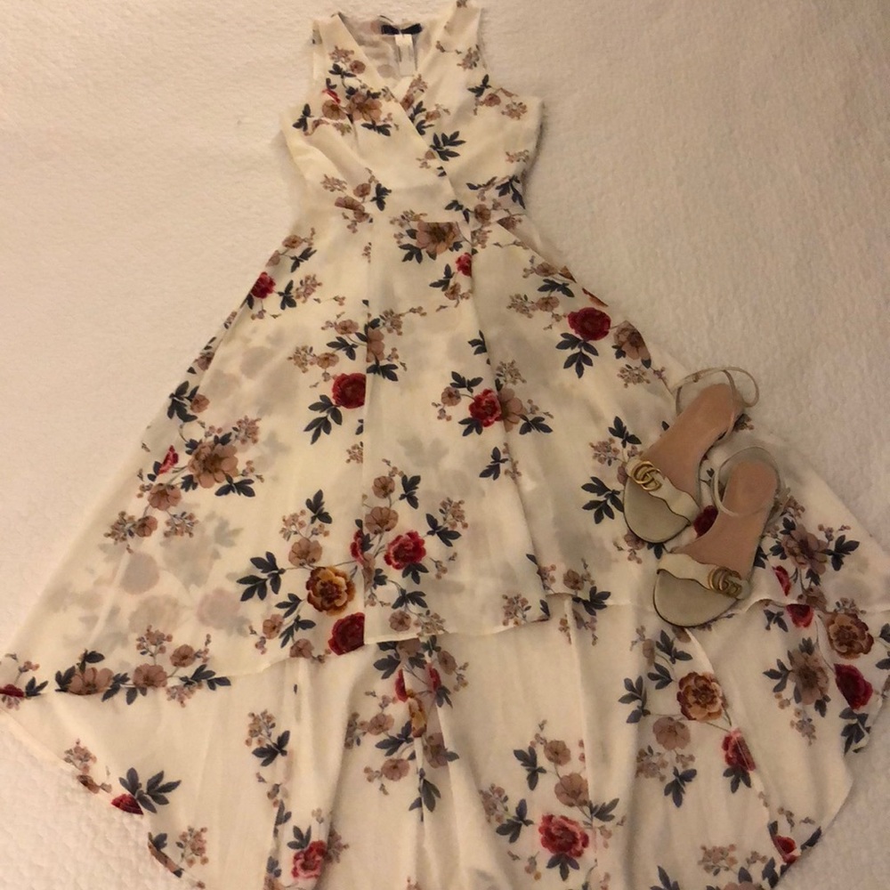 White Floral Wrap Around Dress